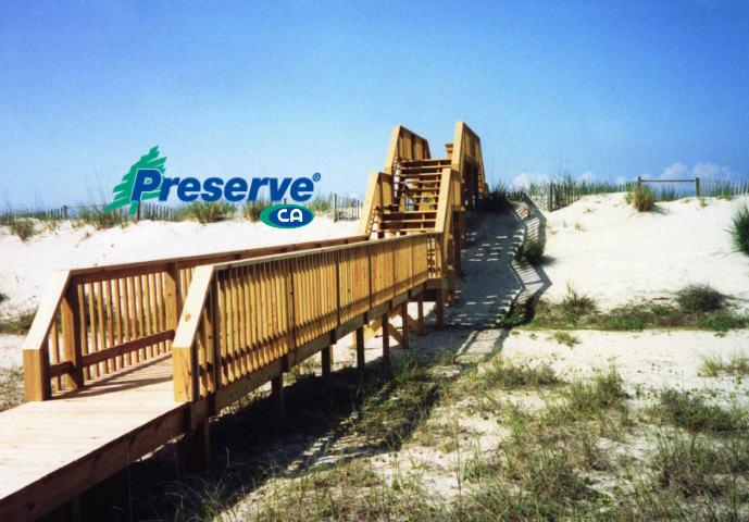 Preserve CA beach walkway with railing